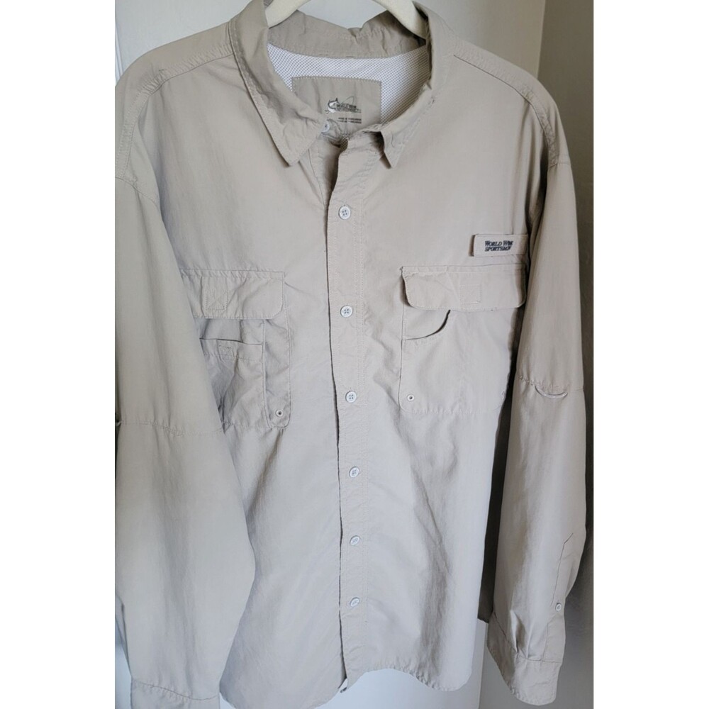 World Wide Sportsman Men’s XL Tall Fishing Shirt Beige Long Sleeve Nylon Vented